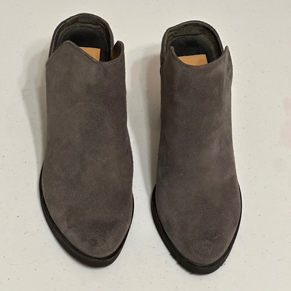 Dolce Vita Selene Mules Suede Leather Booties Block Heel Casual Slip On Gray 6.5